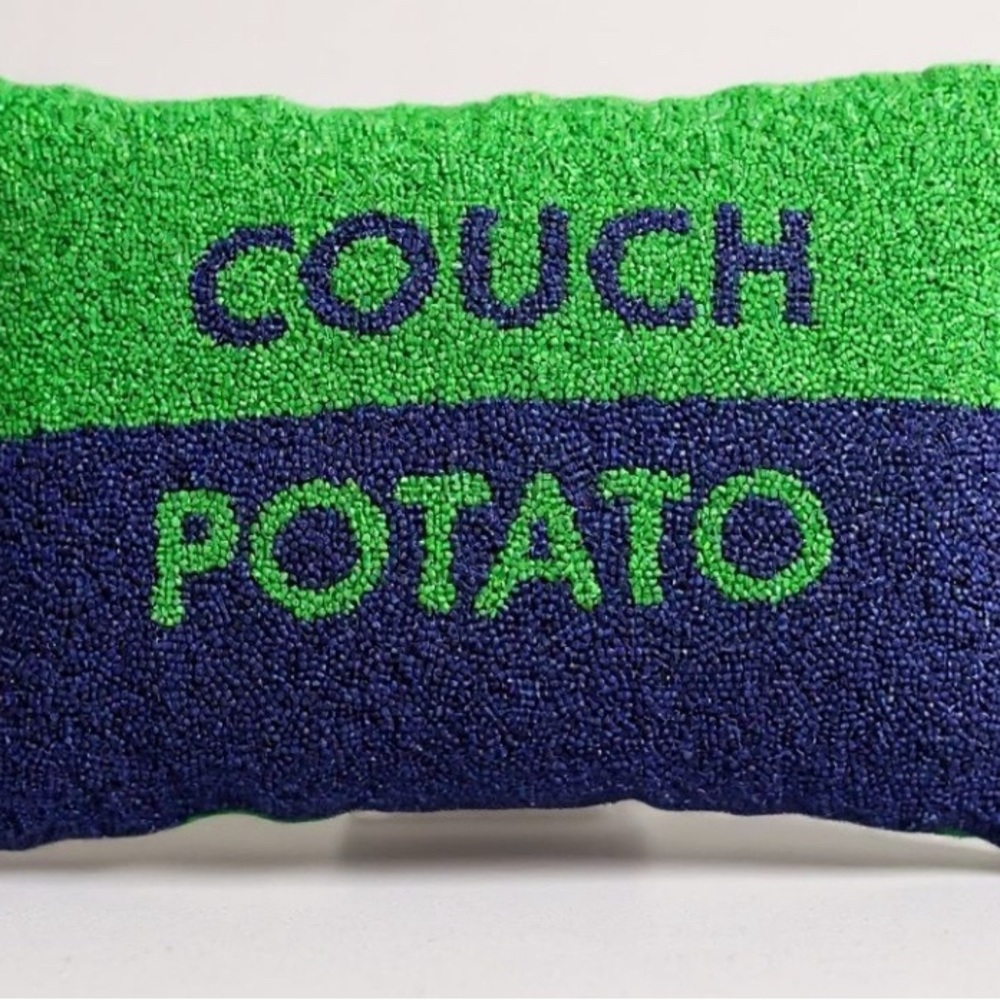 Kate Spade ♠️ Green and Blue Couch Potato 12x18 Beaded Accent Pillow NWT